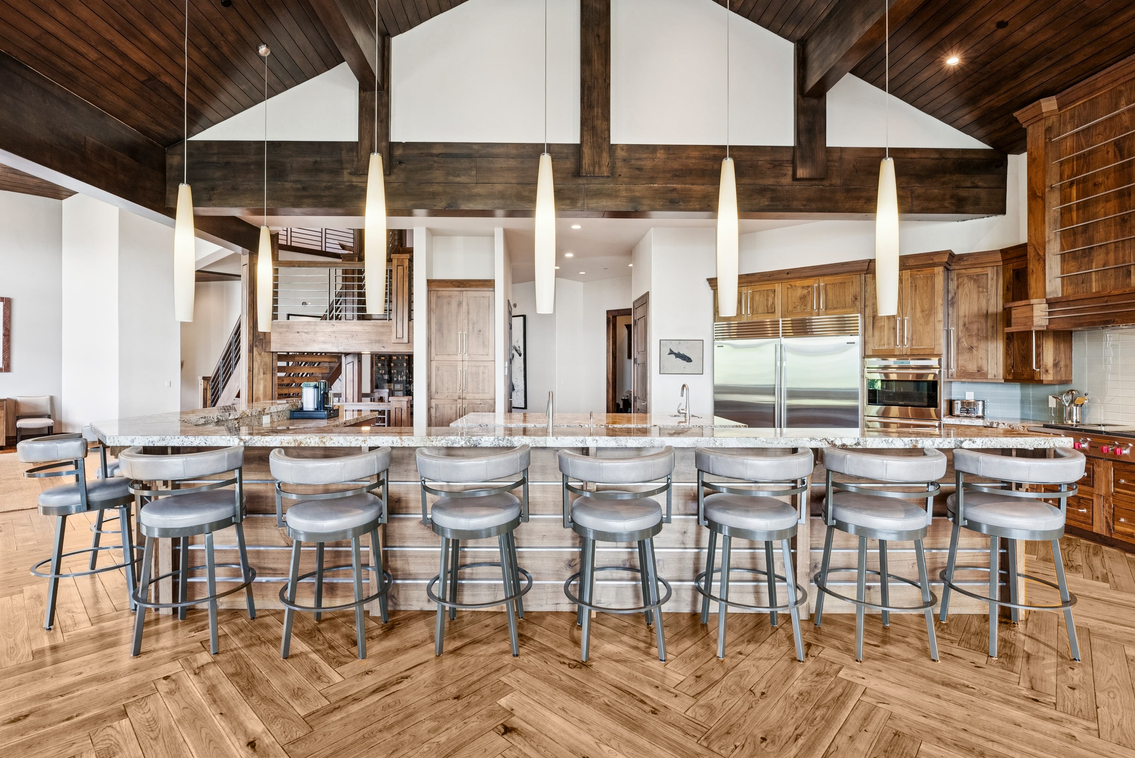 wrap around bar and seating in the chefs kitchen at grandview