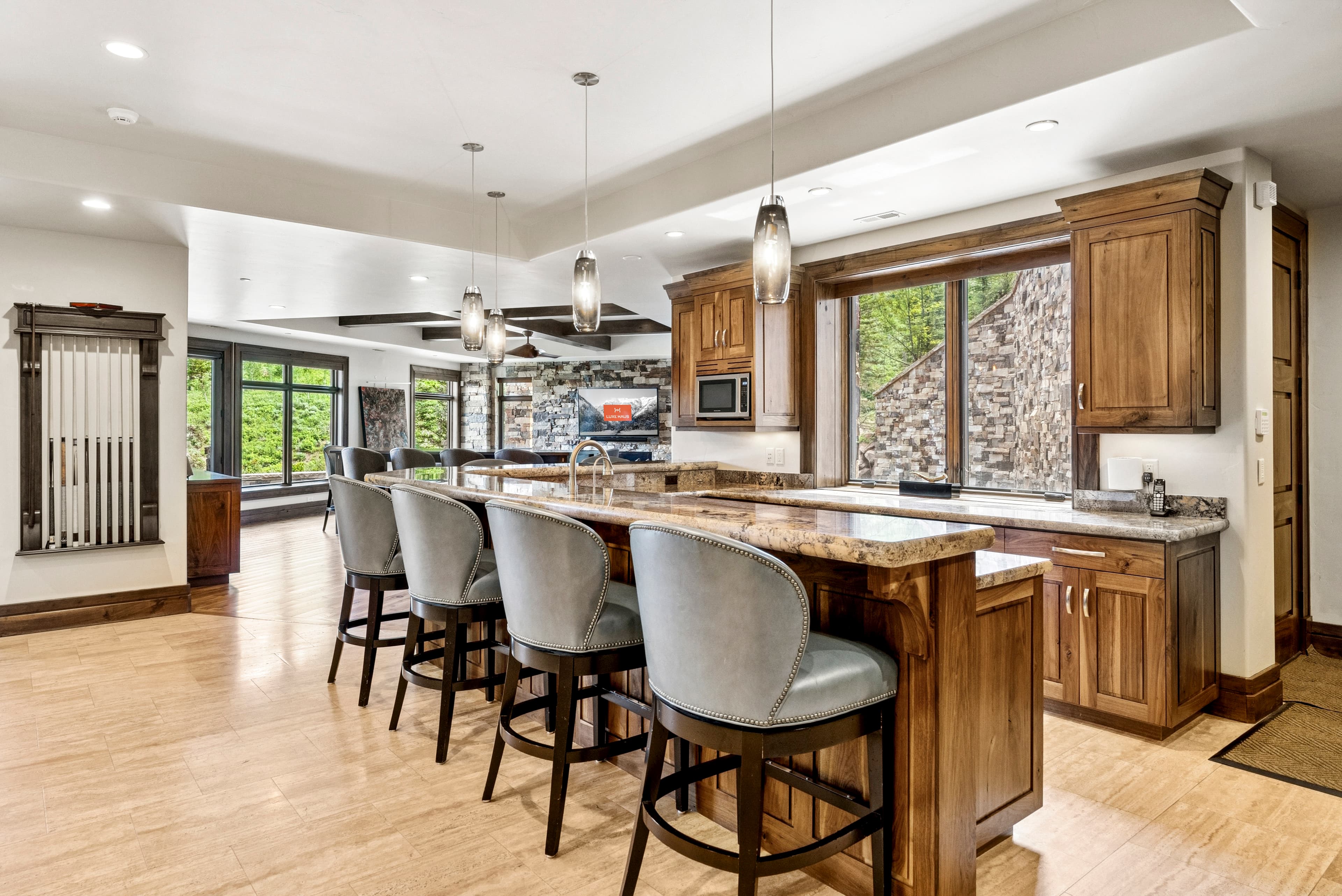bar and kitchen area of game room